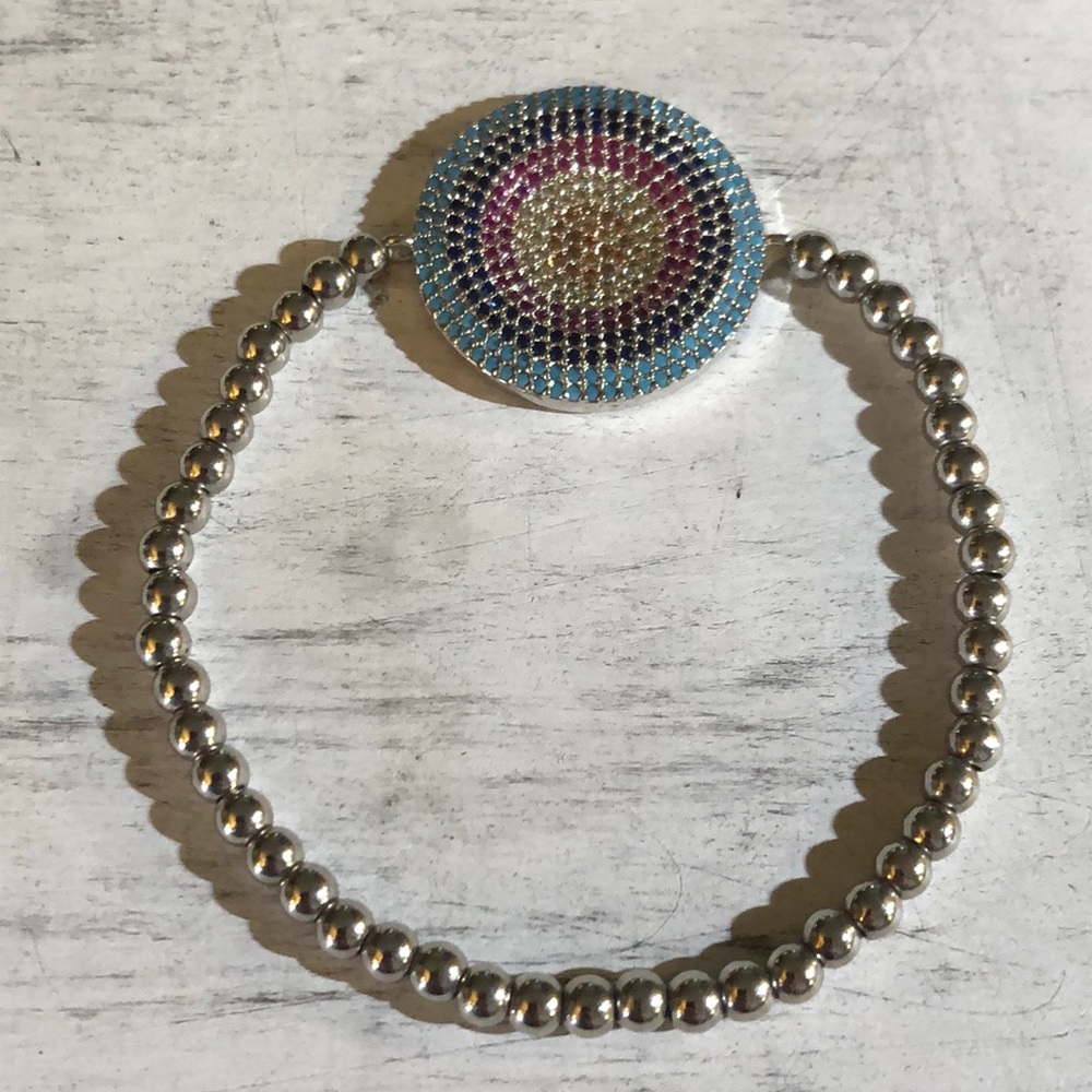 🌟EyeCandy LA Rainbow Pavé Silver Stretch Bracelet